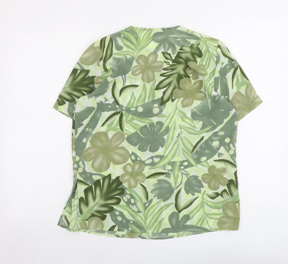 Citylife Womens Green Geometric Polyester Basic Button-Up Size 10 Round Neck - Leaf Print