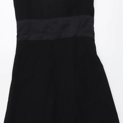 Linea Womens Black Polyester Skater Dress Size 10 Round Neck Zip