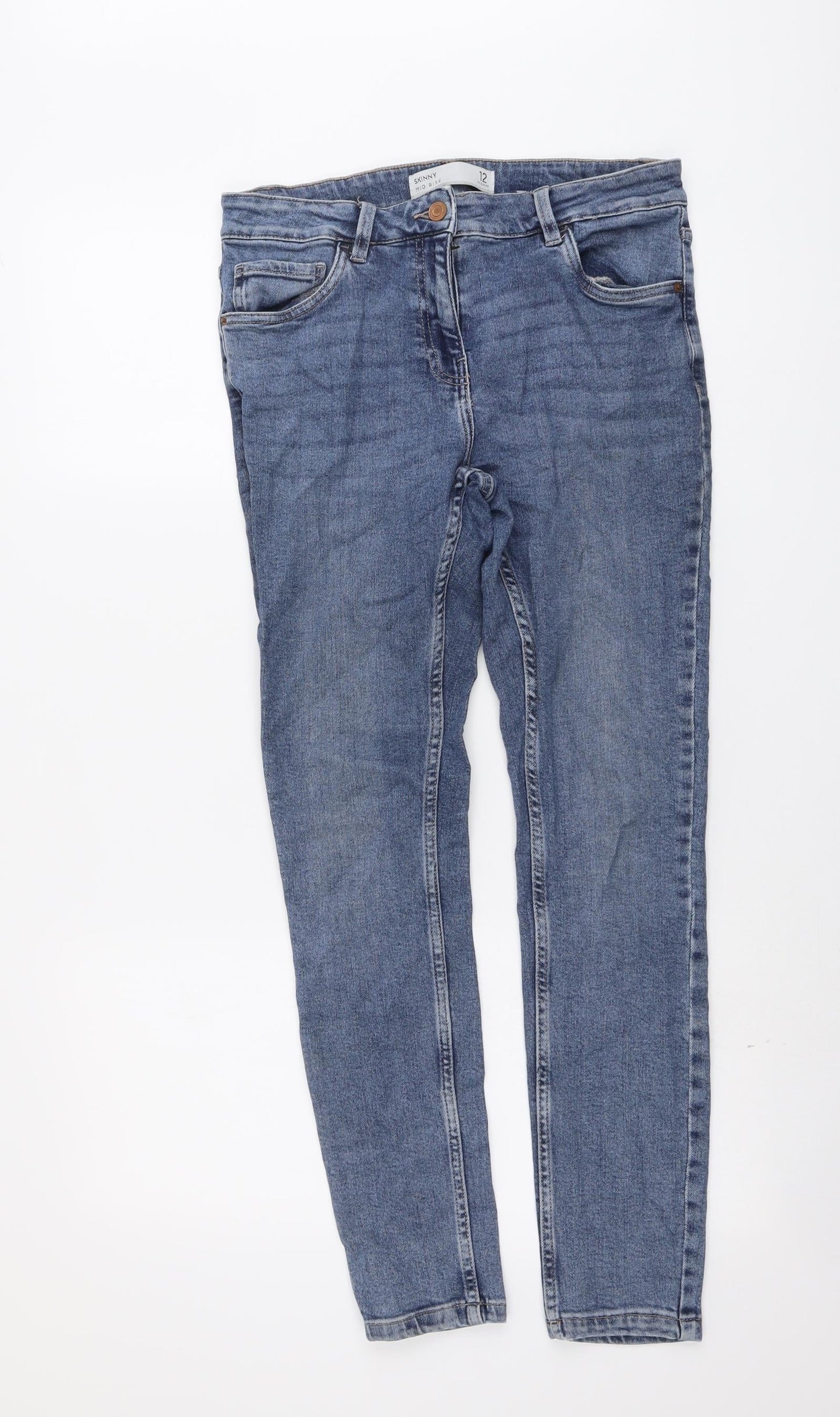 NEXT Womens Blue Cotton Skinny Jeans Size 12 L28 in Regular Button