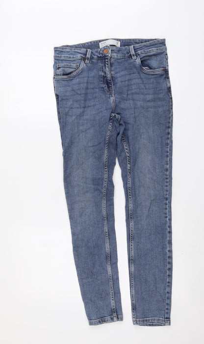 NEXT Womens Blue Cotton Skinny Jeans Size 12 L28 in Regular Button
