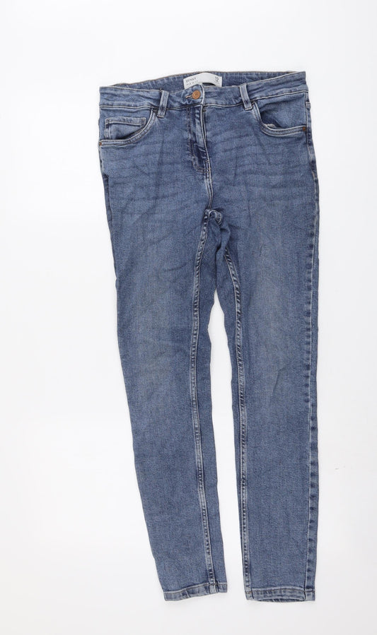 NEXT Womens Blue Cotton Skinny Jeans Size 12 L28 in Regular Button