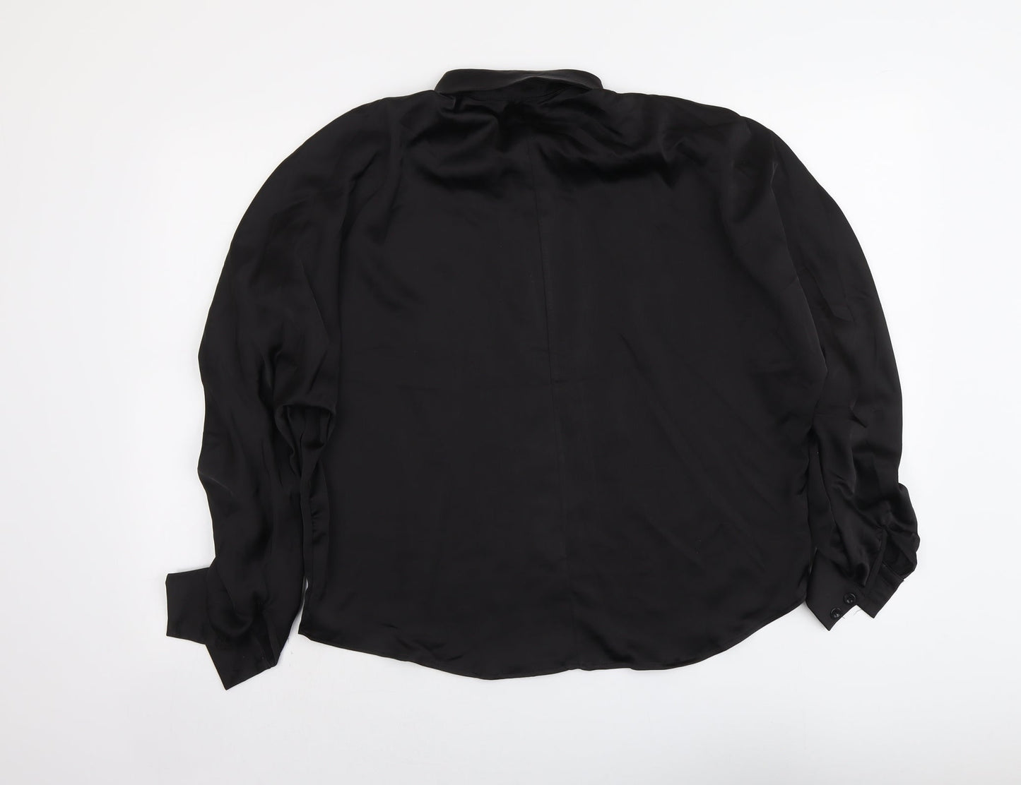 Boohoo Womens Black Polyester Basic Button-Up Size 10 Collared