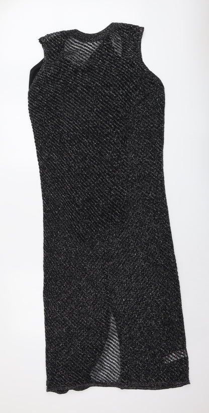 Marks and Spencer Womens Black Geometric Cotton A-Line Size S Round Neck Pullover