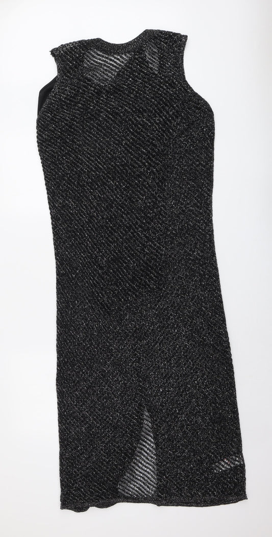 Marks and Spencer Womens Black Geometric Cotton A-Line Size S Round Neck Pullover