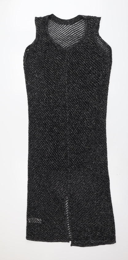 Marks and Spencer Womens Black Geometric Cotton A-Line Size S Round Neck Pullover