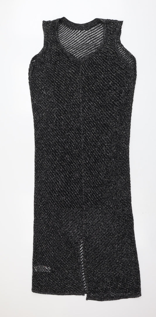 Marks and Spencer Womens Black Geometric Cotton A-Line Size S Round Neck Pullover