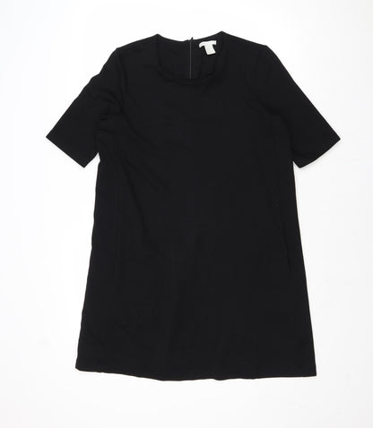 H&M Womens Black Polyester A-Line Size M Round Neck Zip