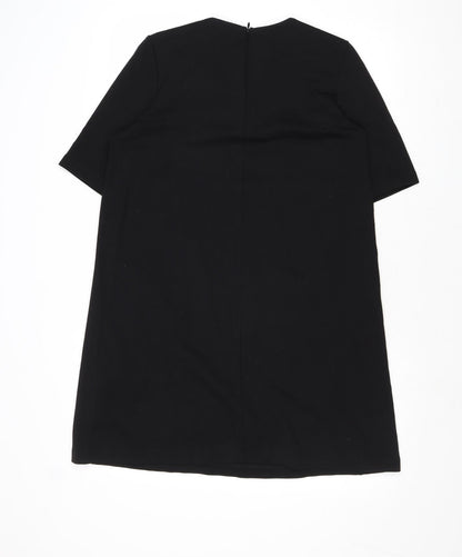 H&M Womens Black Polyester A-Line Size M Round Neck Zip