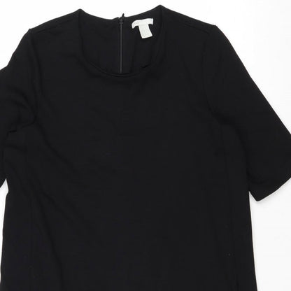 H&M Womens Black Polyester A-Line Size M Round Neck Zip