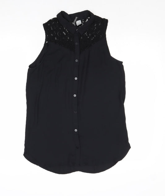 Womens UK Size 10 Divided by H&M Black Basic Button-Up