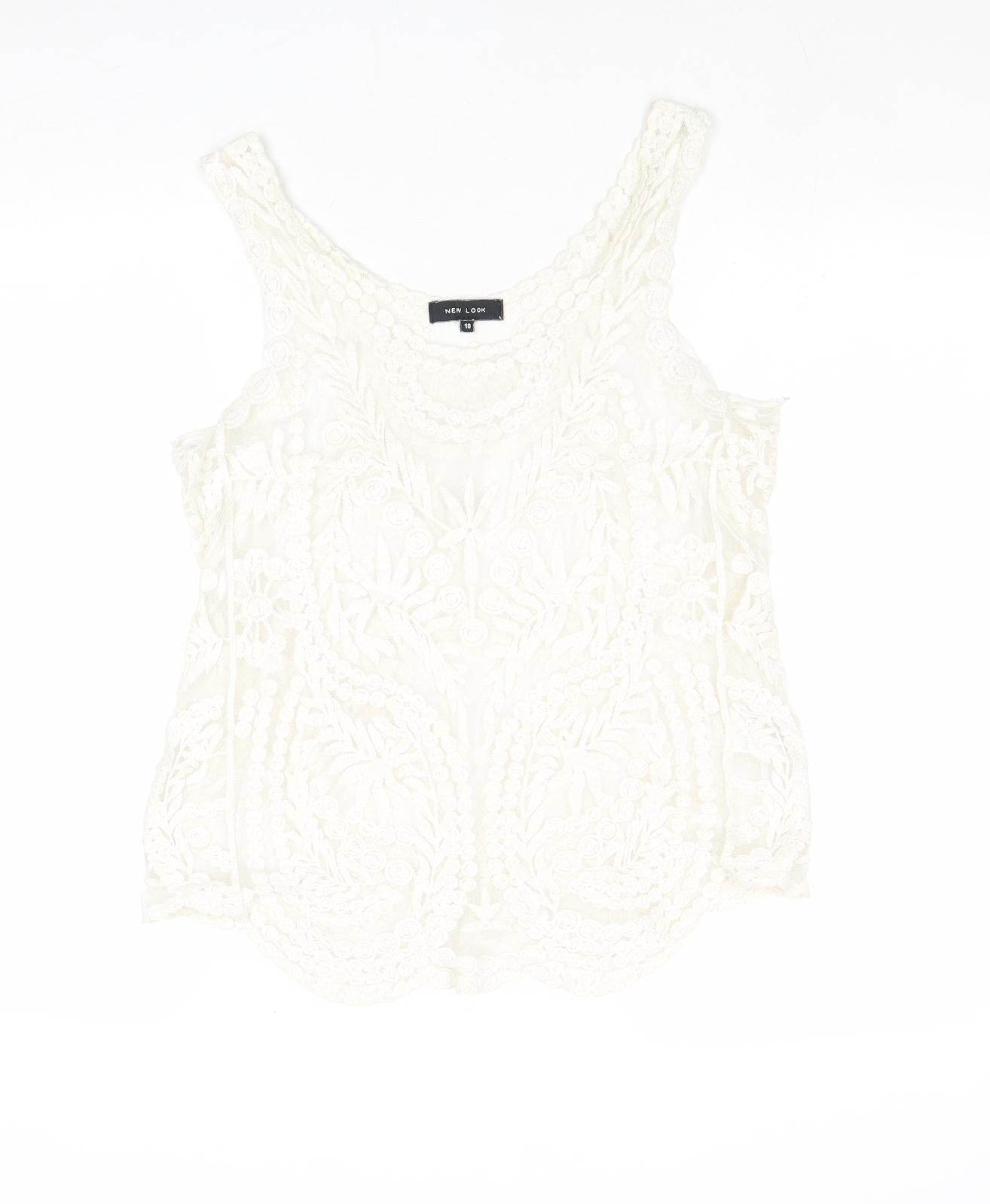Womens UK Size 10 New Look White Basic Tank