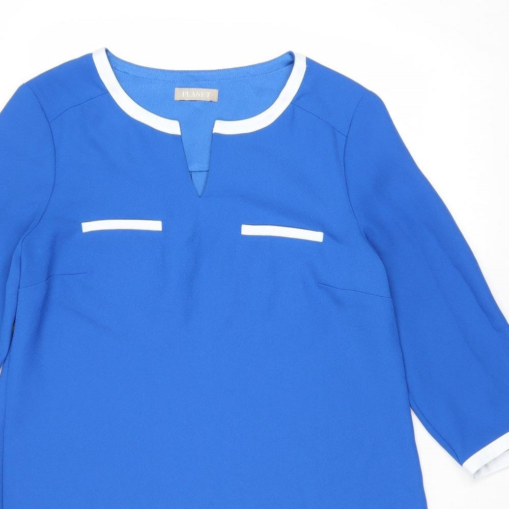 Planet Womens Blue Polyester A-Line Size 12 V-Neck Pullover