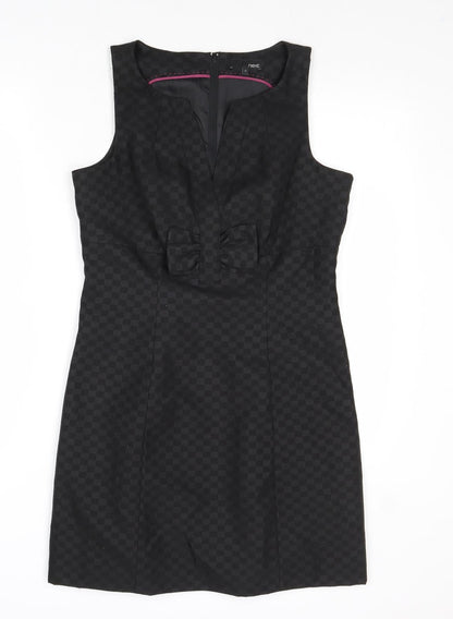 NEXT Womens Black Geometric Polyester A-Line Size 12 V-Neck Zip