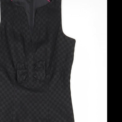 NEXT Womens Black Geometric Polyester A-Line Size 12 V-Neck Zip