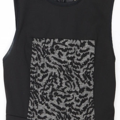 NEXT Womens Black Geometric Polyester A-Line Size 12 Round Neck Zip