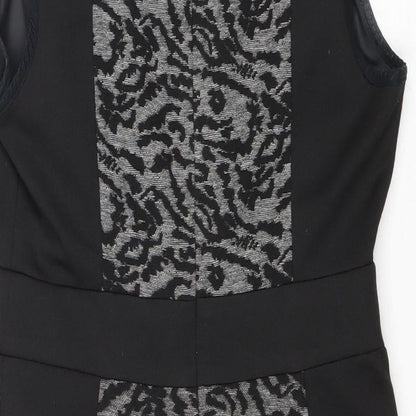 NEXT Womens Black Geometric Polyester A-Line Size 12 Round Neck Zip