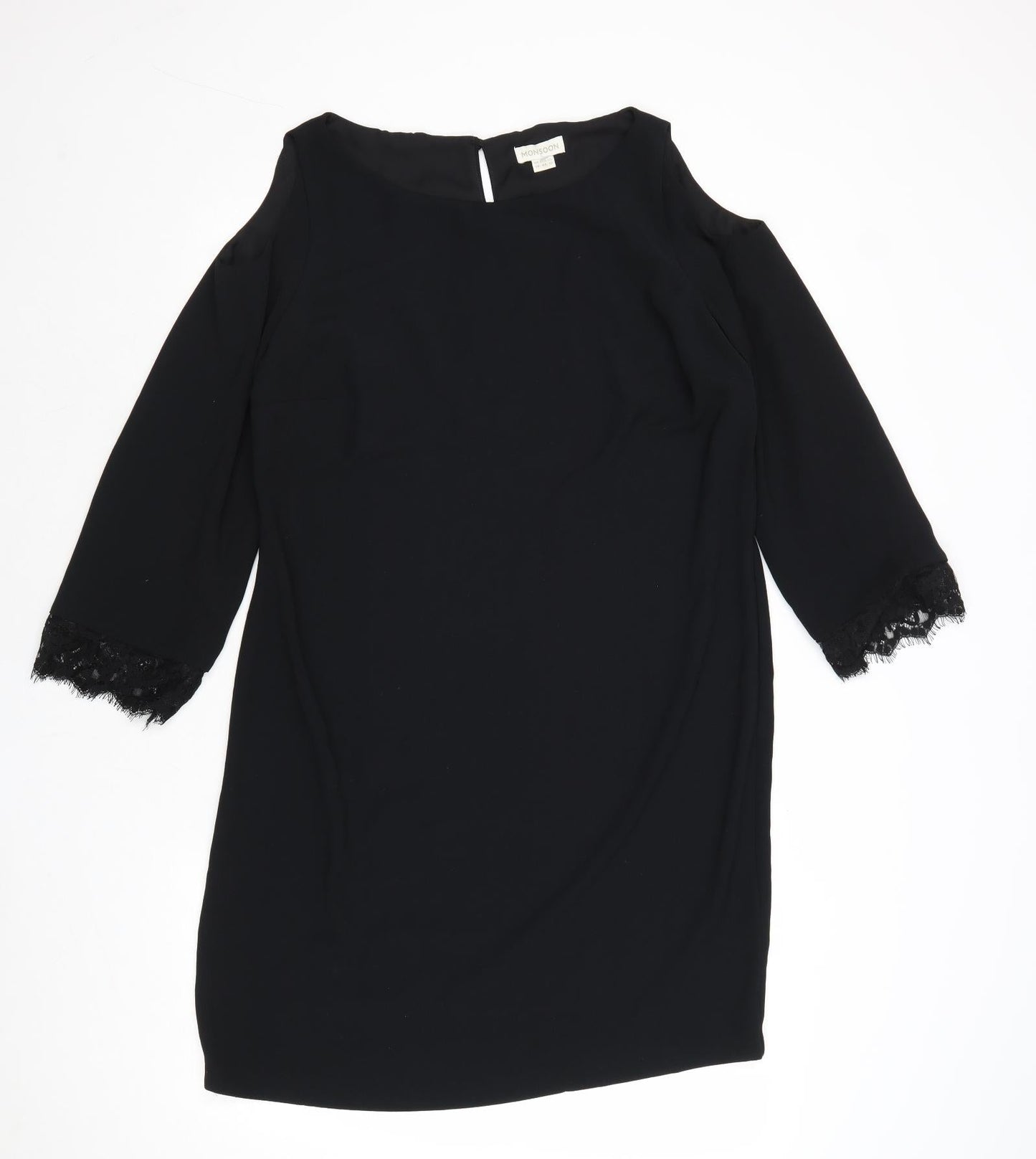 Monsoon Womens Black Viscose A-Line Size 14 Round Neck Button - Cold Shoulder