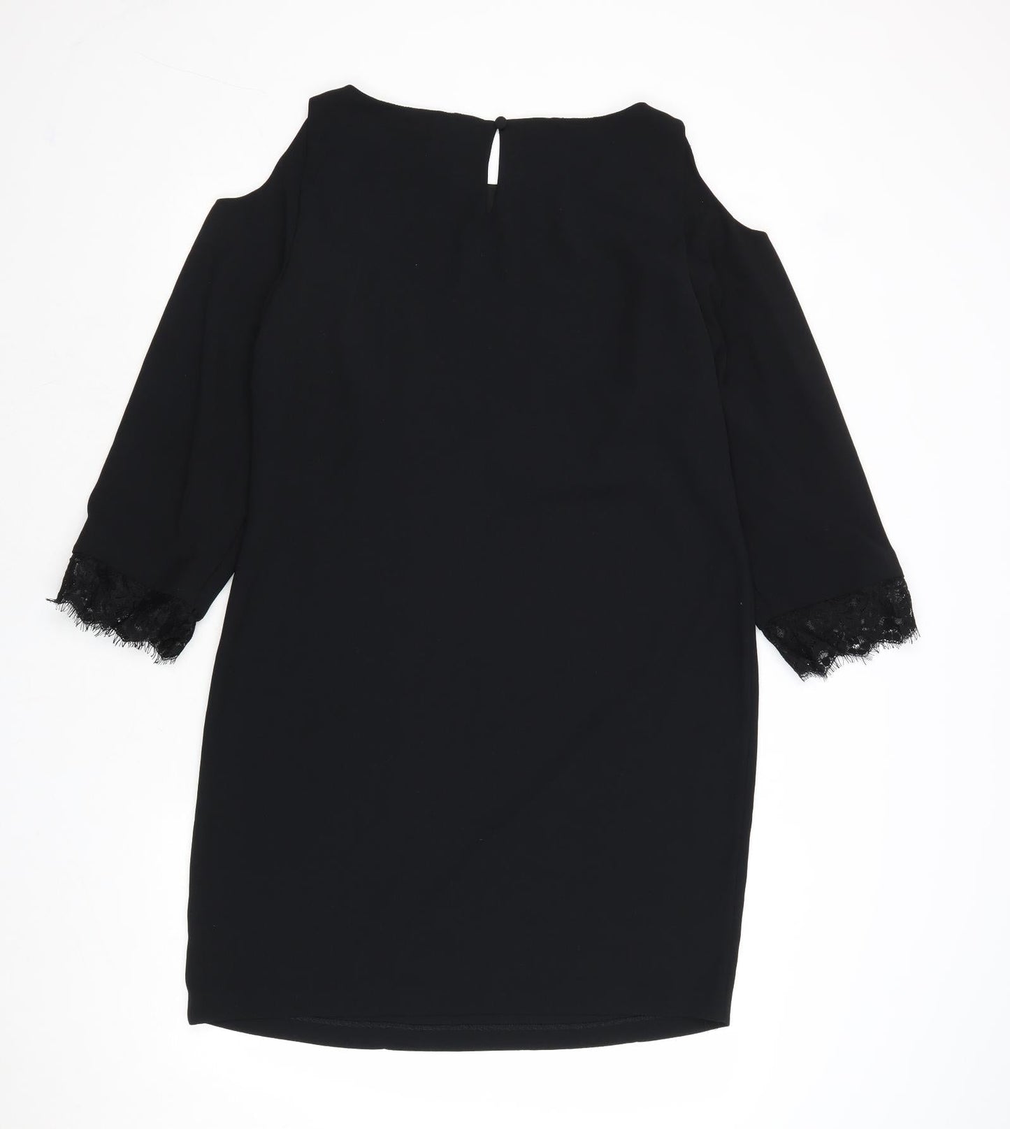 Monsoon Womens Black Viscose A-Line Size 14 Round Neck Button - Cold Shoulder