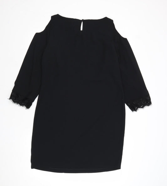 Monsoon Womens Black Viscose A-Line Size 14 Round Neck Button - Cold Shoulder