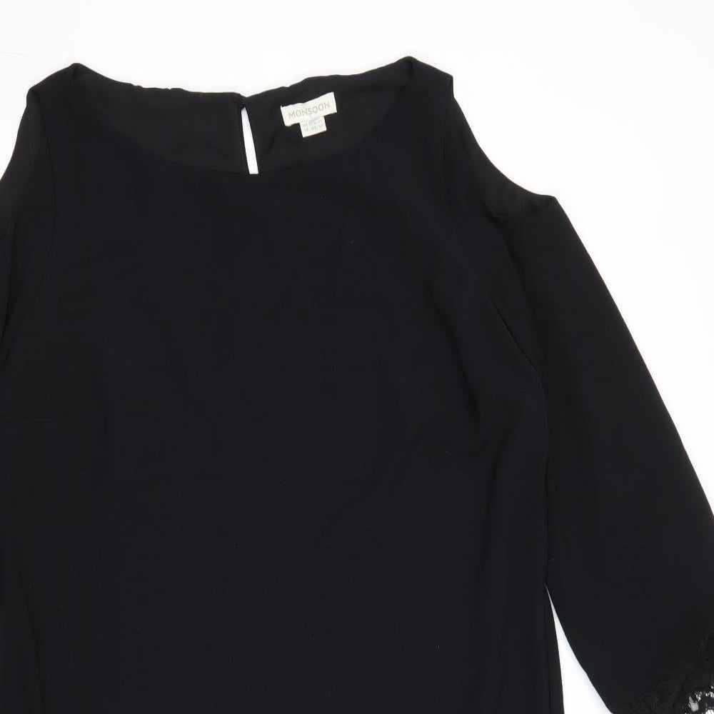 Monsoon Womens Black Viscose A-Line Size 14 Round Neck Button - Cold Shoulder