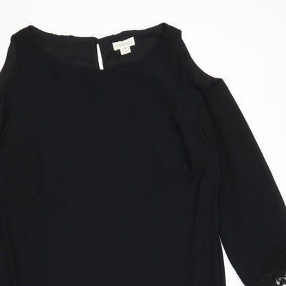 Monsoon Womens Black Viscose A-Line Size 14 Round Neck Button - Cold Shoulder