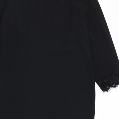 Monsoon Womens Black Viscose A-Line Size 14 Round Neck Button - Cold Shoulder