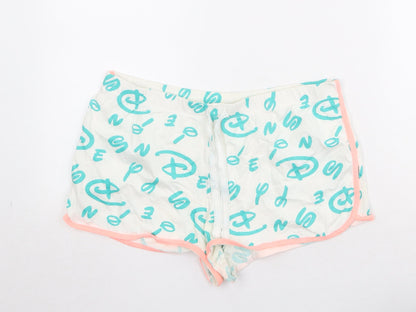Disney Womens White Geometric Cotton Sweat Shorts Size M Regular Drawstring