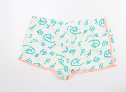 Disney Womens White Geometric Cotton Sweat Shorts Size M Regular Drawstring