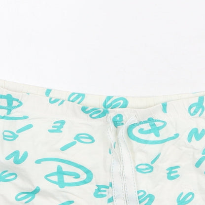 Disney Womens White Geometric Cotton Sweat Shorts Size M Regular Drawstring