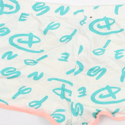 Disney Womens White Geometric Cotton Sweat Shorts Size M Regular Drawstring