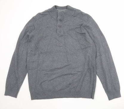 Blue Harbour Mens Grey Mock Neck Chlorofibre Pullover Jumper Size XL Long Sleeve