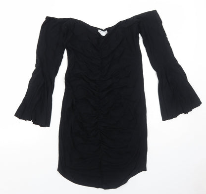 ASOS Womens Black Viscose A-Line Size 12 Off the Shoulder Pullover