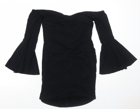 ASOS Womens Black Viscose A-Line Size 12 Off the Shoulder Pullover