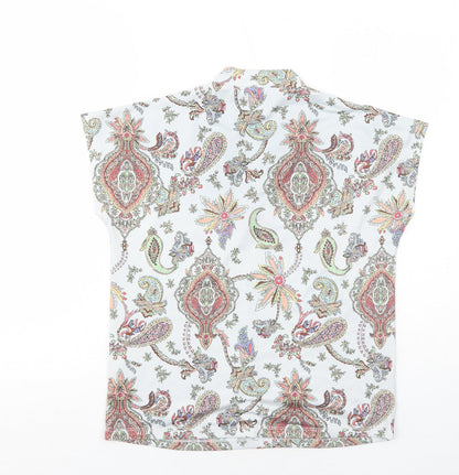 Code Womens Grey Paisley Polyester Basic T-Shirt Size 10 V-Neck