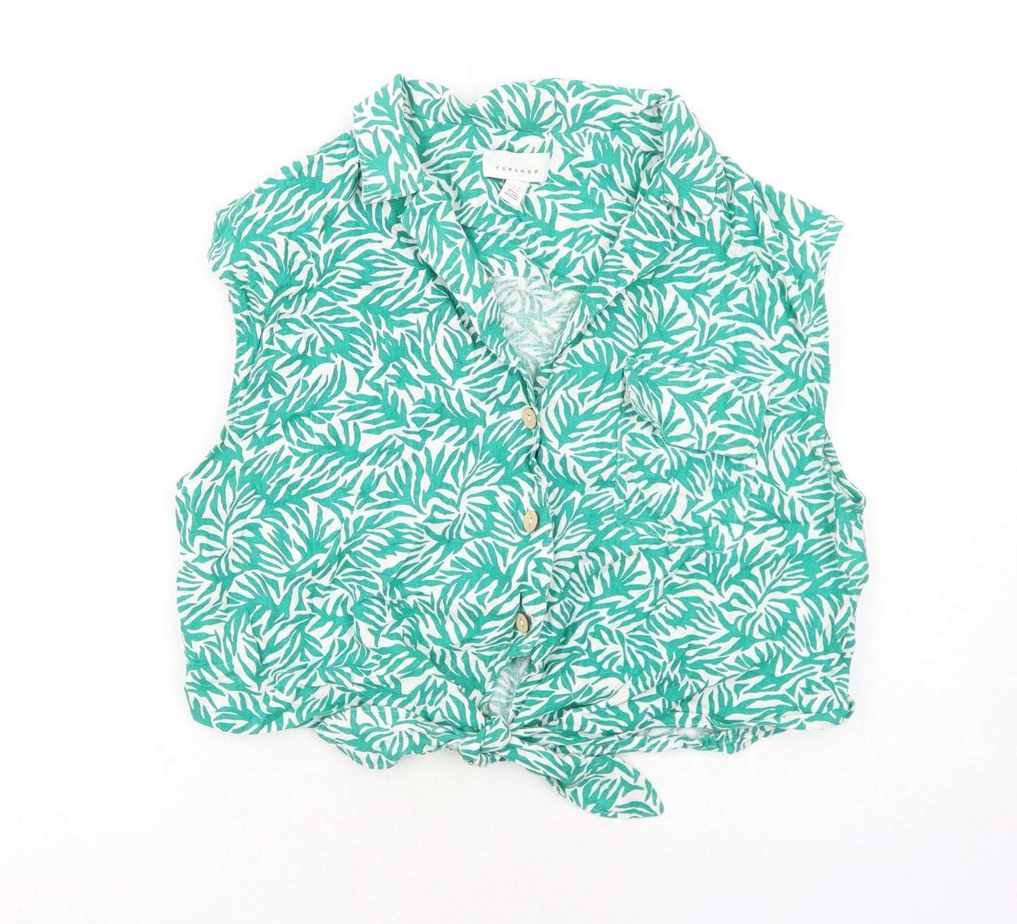 Womens UK Size 16 Topshop Green Cropped Button-Up