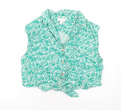 Womens UK Size 16 Topshop Green Cropped Button-Up