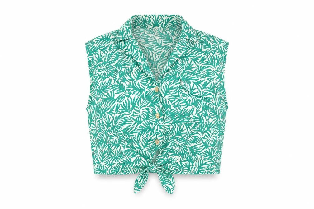 Womens UK Size 16 Topshop Green Cropped Button-Up