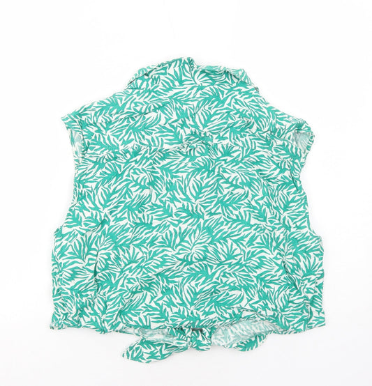 Womens UK Size 16 Topshop Green Cropped Button-Up