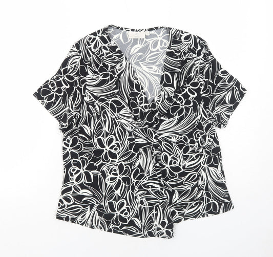 CC Womens Black Floral Polyester Basic Blouse Size M V-Neck