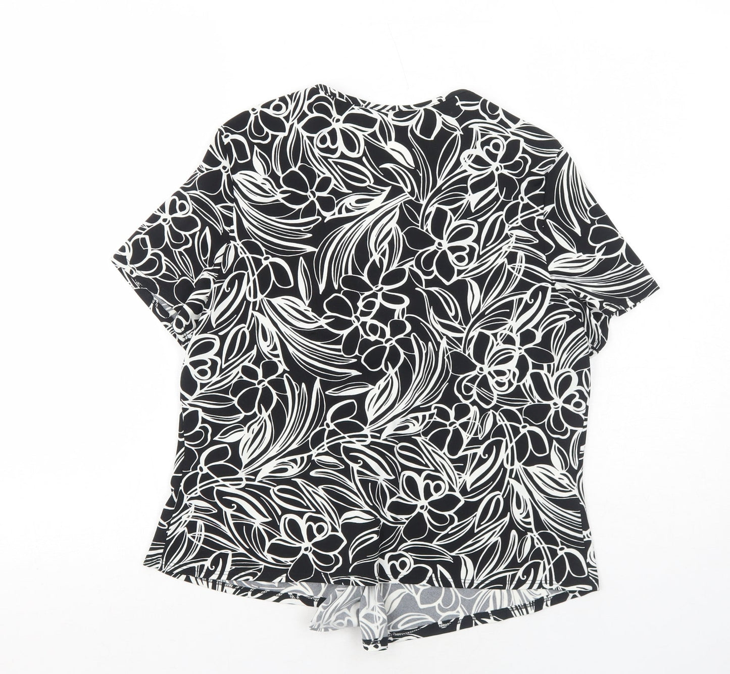 CC Womens Black Floral Polyester Basic Blouse Size M V-Neck