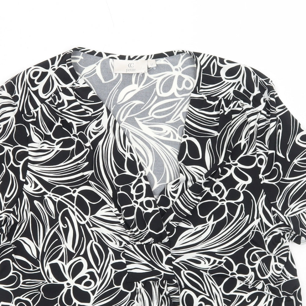 CC Womens Black Floral Polyester Basic Blouse Size M V-Neck