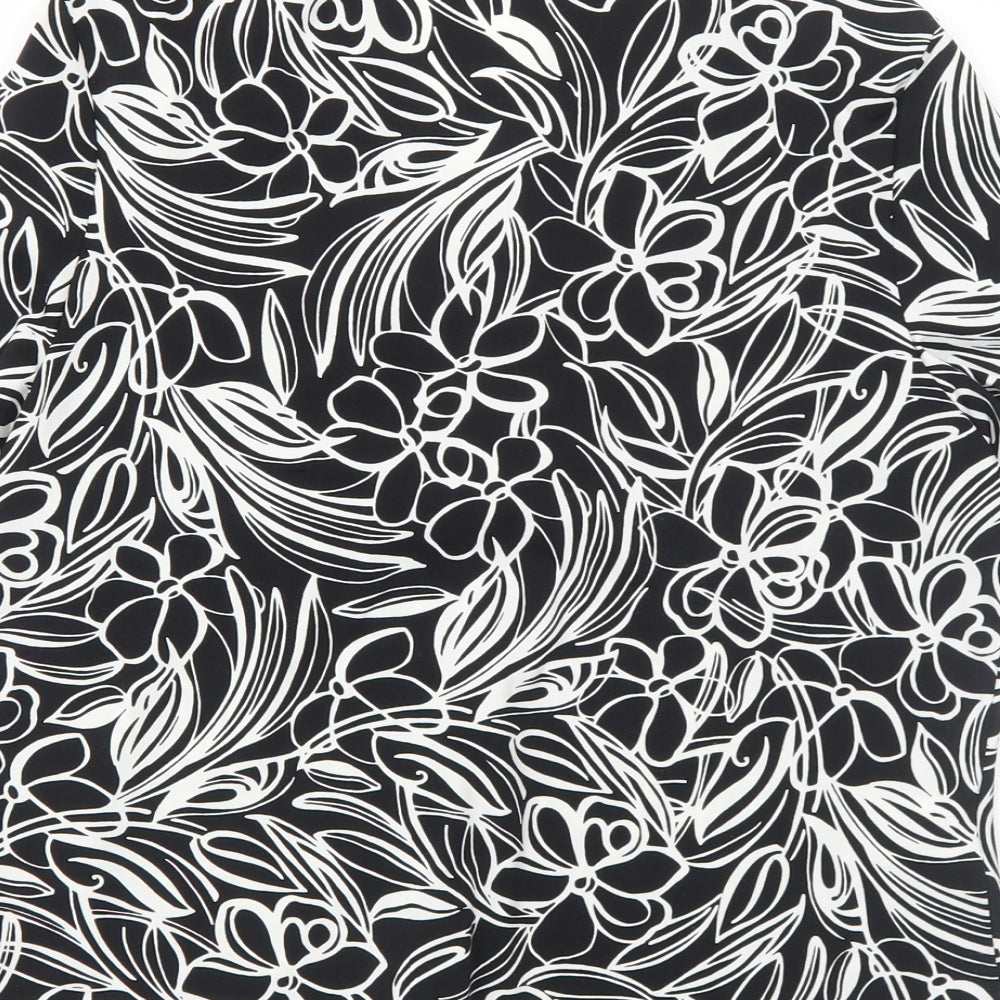 CC Womens Black Floral Polyester Basic Blouse Size M V-Neck