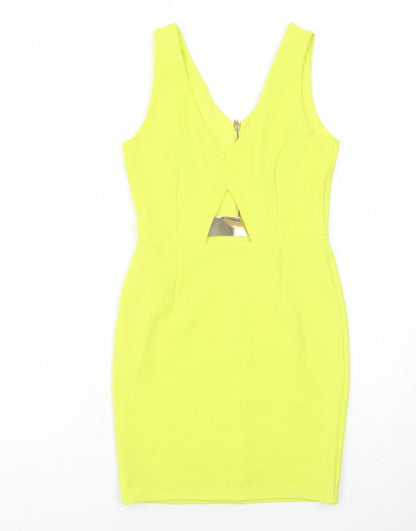 Miss Selfridge Womens Yellow Polyester Shift Size 10 V-Neck Zip