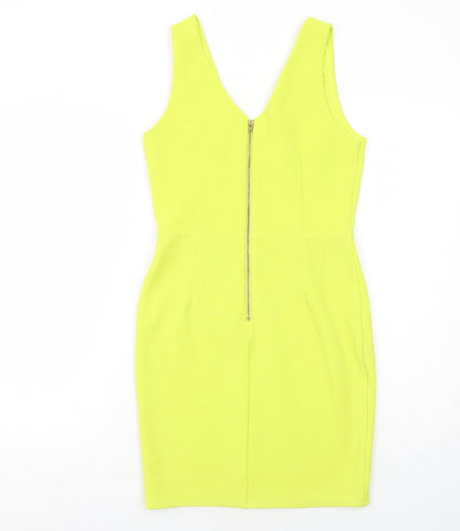 Miss Selfridge Womens Yellow Polyester Shift Size 10 V-Neck Zip
