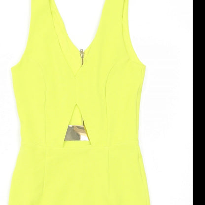 Miss Selfridge Womens Yellow Polyester Shift Size 10 V-Neck Zip