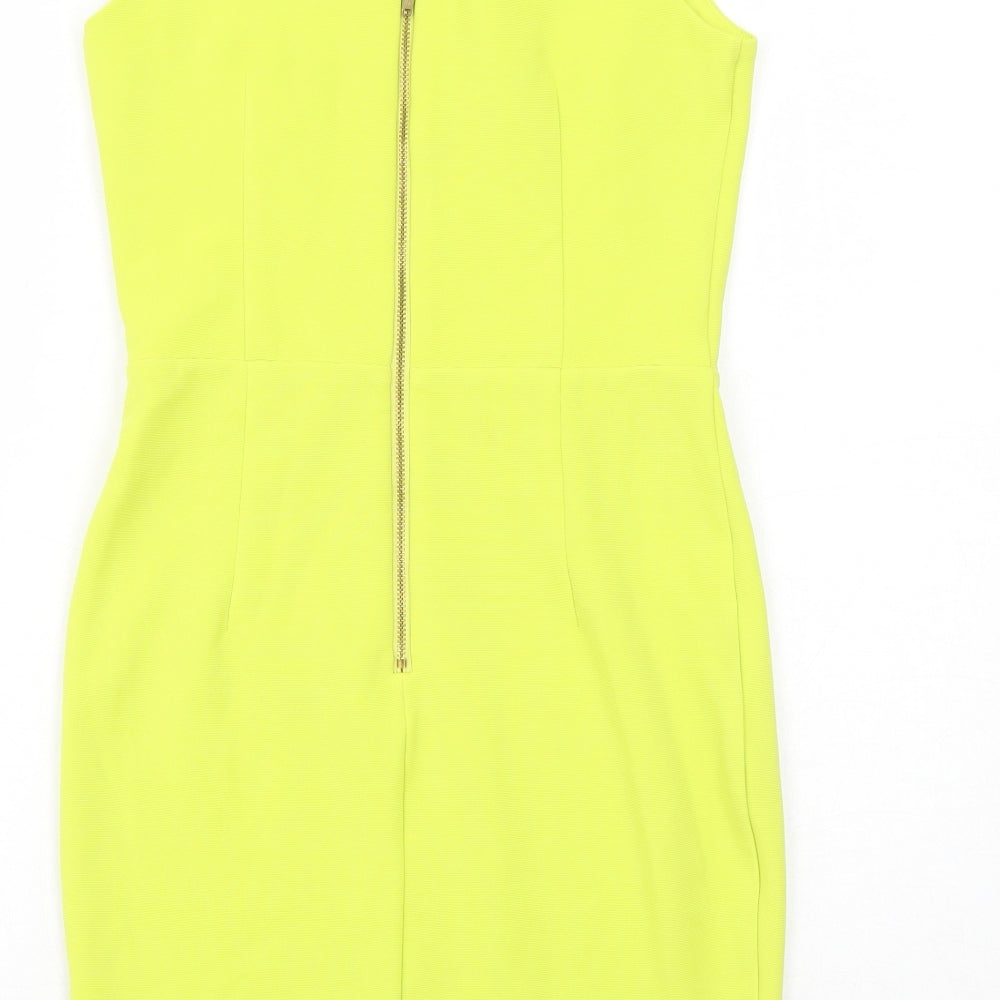 Miss Selfridge Womens Yellow Polyester Shift Size 10 V-Neck Zip