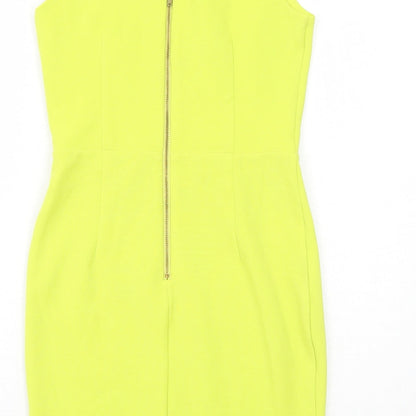 Miss Selfridge Womens Yellow Polyester Shift Size 10 V-Neck Zip