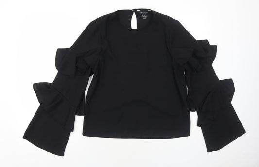 New Look Womens Black Polyester Basic Blouse Size 10 Round Neck