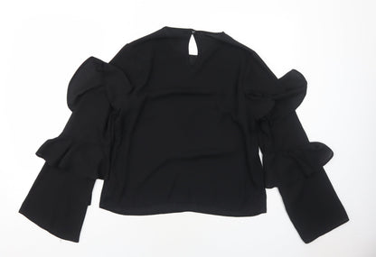 New Look Womens Black Polyester Basic Blouse Size 10 Round Neck
