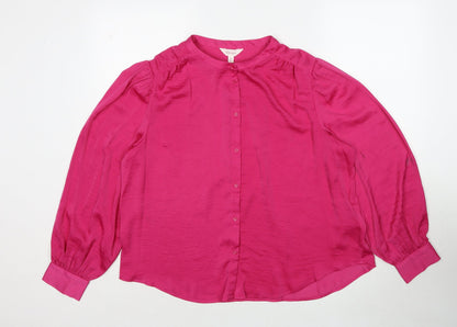 Womens UK Size 16 Per Una Pink Basic Button-Up